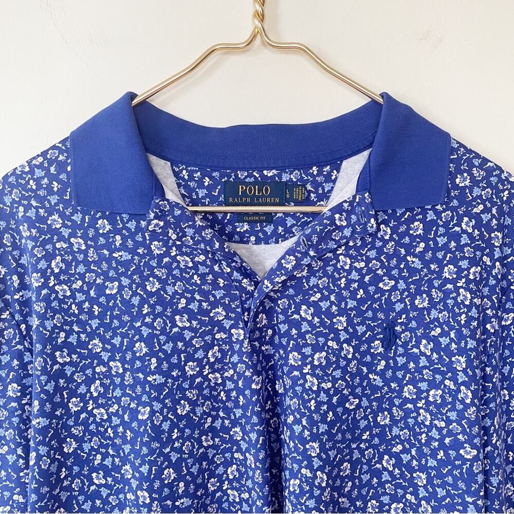 Polo Ralph Lauren Blue Floral Polo Shirt L Classic Fit - Picture 4 of 6